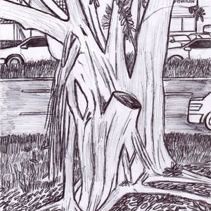 Home decor  PRINT on paper "Country village tree"
